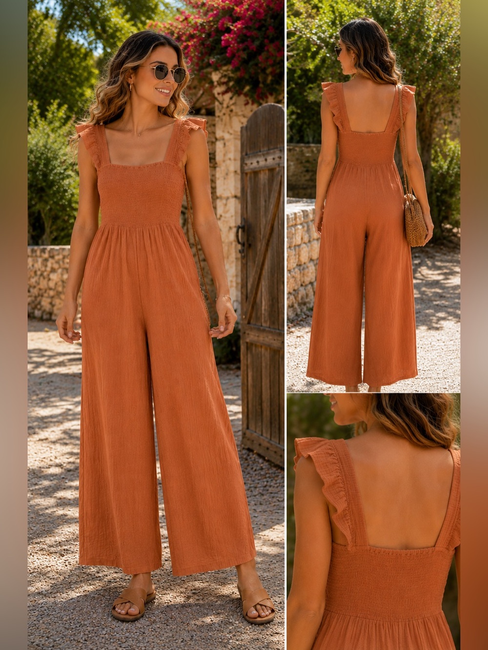 Madewell Lightspun Lucie Flutter Sleeve Jumpsuit Mulled Cider Smocked Cotton, 14